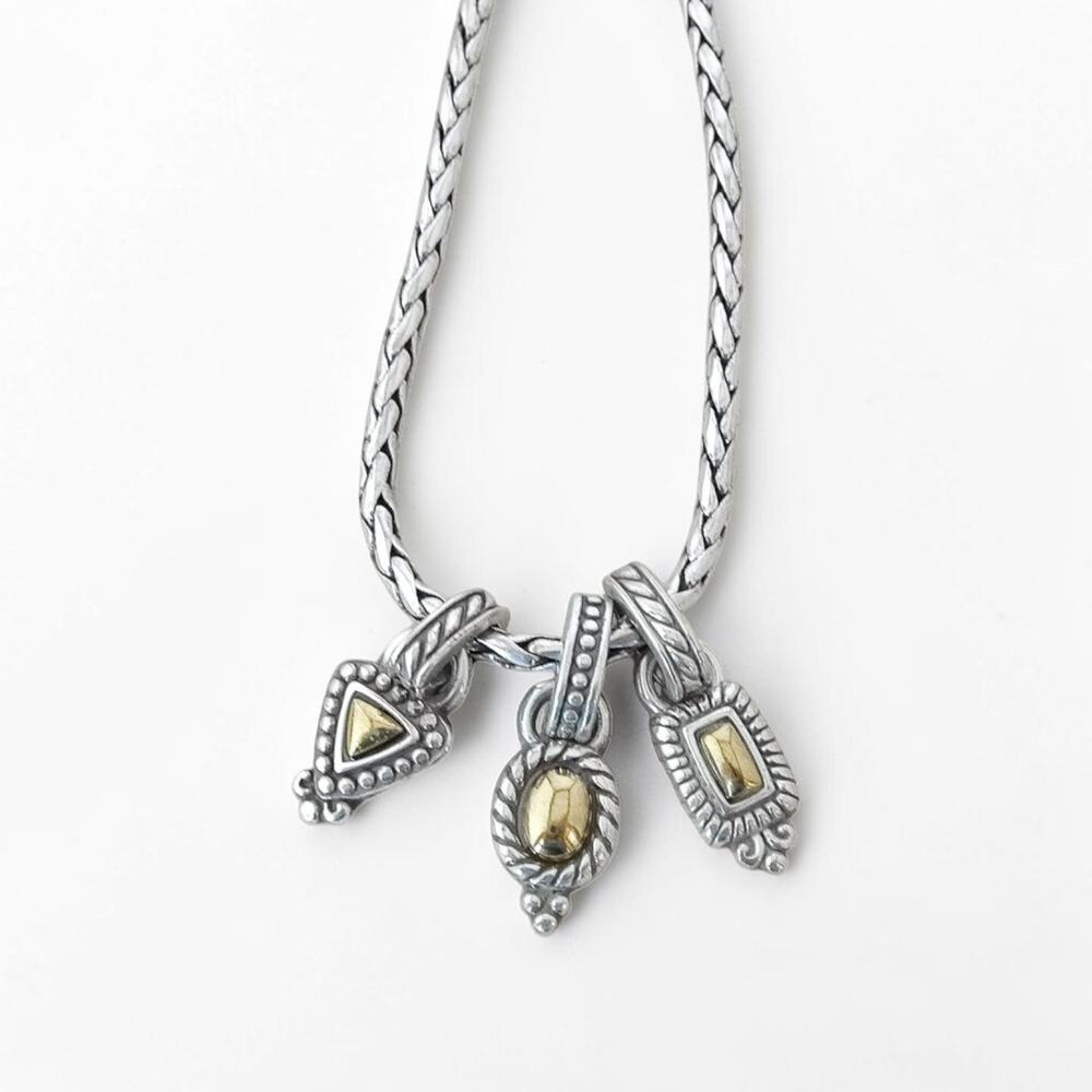 Brighton Two-Tone Three Charm Pendant Necklace Vintage Silver Plated Design